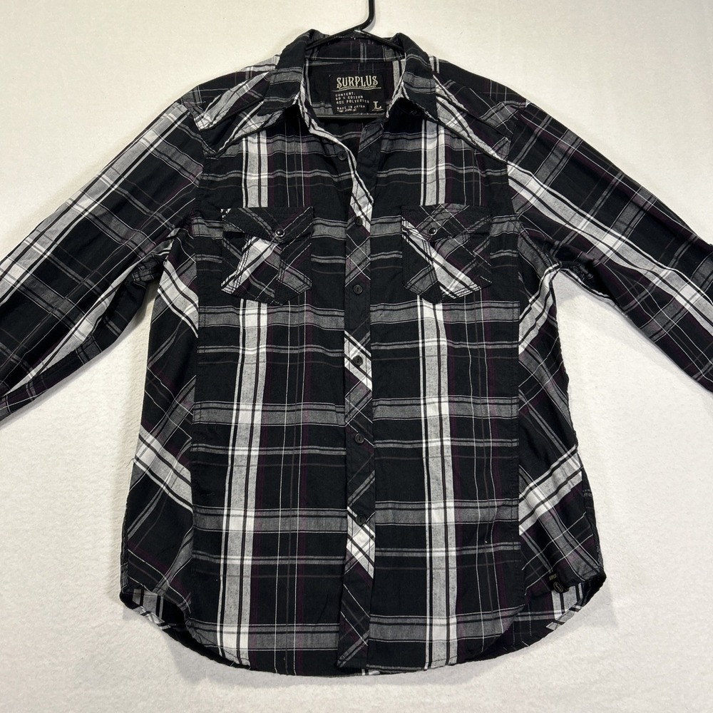Surplus Multicolor Long Sleeve Button Down Plaid Shirt Men's Size Large